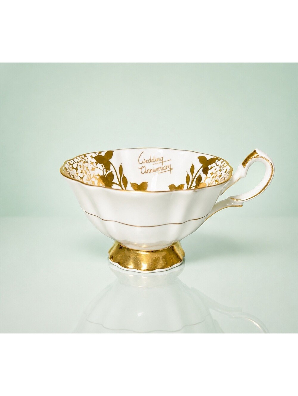 Queen Anne 1960s Orphan Cup Wedding Anniversary Gold Gilt Bone China, 4x2.5”